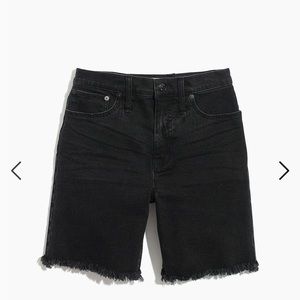 High-Rise Mid-Length Denim Shorts in Lunar Wash